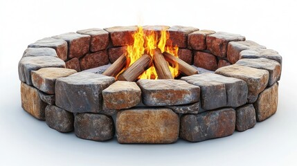 Stone fire pit, burning wood