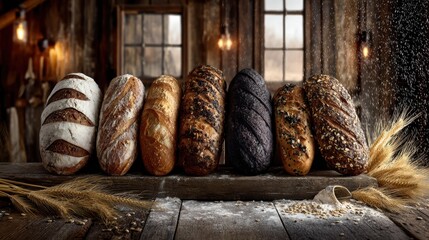 Artisanal bakery display with assorted breads and pastries