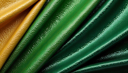Colorful textured leather fabric in yellow and green shades  