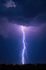 Powerful Lightning Strike Across a Dramatic Night Sky High-Resolution Storm Image