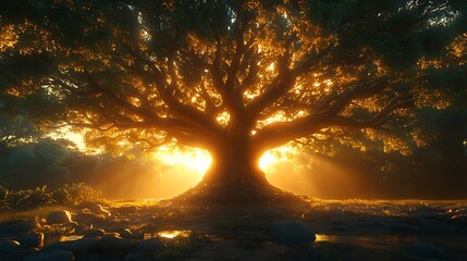 Majestic tree at sunrise