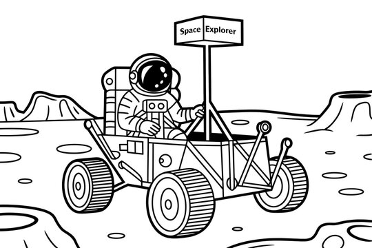 Astronaut in rover on a Martian landscape. Exploration of space.
