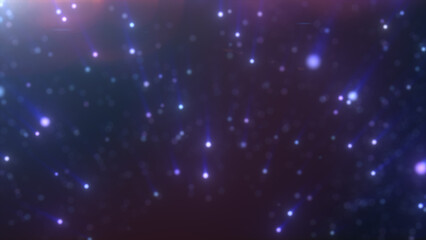 Blue and purple light particles floating in dark dreamy space, with soft bokeh and cosmic mood