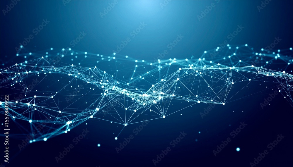 Fototapete Abstract digital wave and network mesh background – futuristic technology design