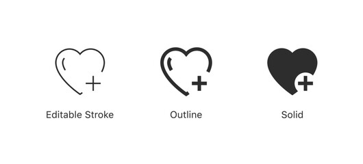 save or add to favorites icon , heart icon with plus symbol | heart icon with medical plus sign for health, medical, and healthcare designs