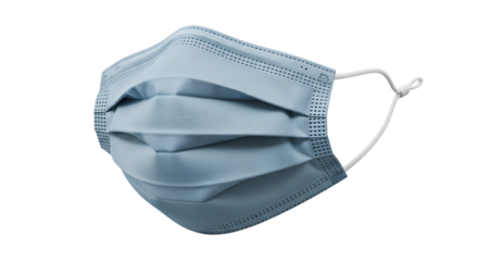 Light blue disposable face mask with ear loops isolated on transparent background