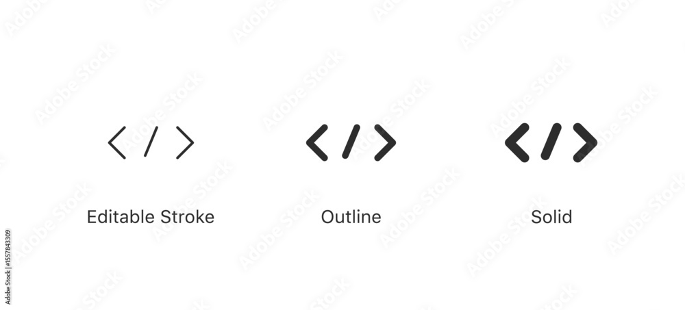Poster programming code icons. code tag icon symbol | code bracket icons for coding, development, or web design | in editable stroke, outline, and solid styles