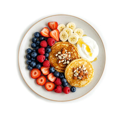 Healthy breakfast plate on a white background