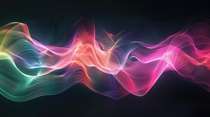 Fototapeta premium Flowing abstract waves in pink, purple, and blue hues on a dark background. Background image of vibrant color digital wave with black background. Digital artwork for modern and vibrant design. AIG51.