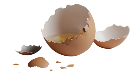 Broken eggshell with yolk isolated on transparent background