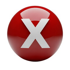 Obraz premium Glossy red sphere with white letter x isolated on transparent background