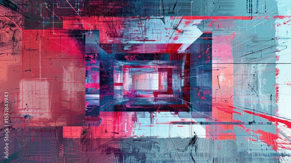 Poster abstract digital shape and particle technological cyber style design connecting become system shape 