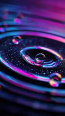 Macro of Water with Pulsing Light Ripples.  Soundwave Inspired Water Drop Glow