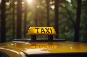 Yellow taxi sign on the street. Created using generative AI tools