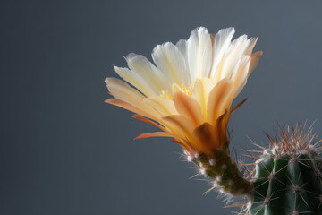 Fototapeta premium closeup of single blooming cactus focusing on its ultrabright flowers
