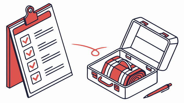 Efficient Travel Packing: Completed Checklist and Organized Suitcase Illustration for Trip Preparation