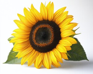 Obraz premium Vibrant sunflower head with detailed petals and leaves