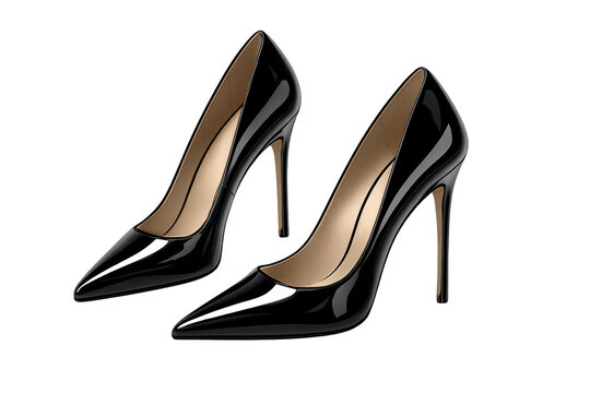 Elegant black high heel shoes, isolated on transparent background, fashion items