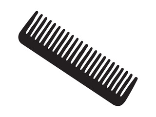 Black silhouette of hair comb isolated on white background, graphic illustration. concept of hair care, grooming, beauty tool, salon accessory, styling, hygiene, design element