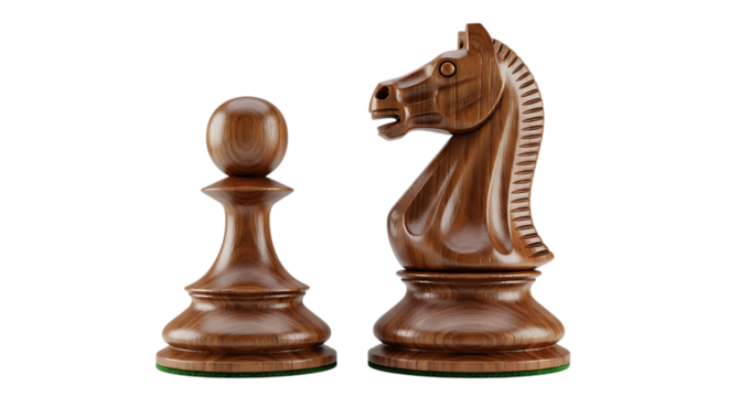 Two wooden chess pieces a pawn and a knight isolated on transparent background - Powered by Adobe