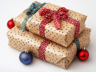 Stack of wrapped Christmas gifts