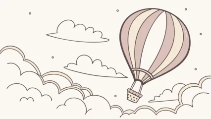 Wanddecoratie Luchtballon Whimsical Hot Air Balloon Flying Through Clouds - Outline Illustration  © esmiloenak