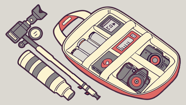 camera gear in bag, red and beige clip art preview