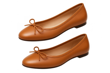 Elegant brown ballet flats with bow detail isolated on transparent background