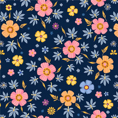 Seamless floral pattern with beautiful spring flowers and leaves, perfect for textile design or decorative wallpaper