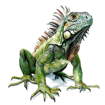 watercolor vector of Green Iguana, isolated on a white background.