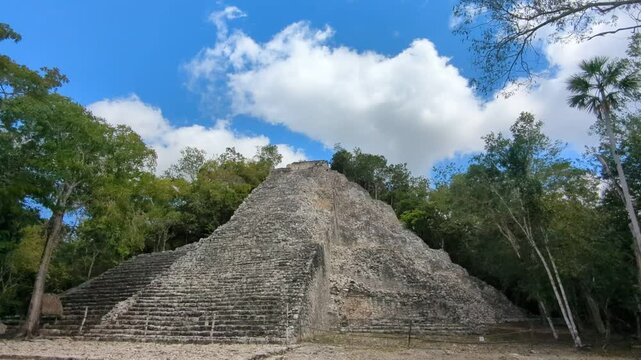 COBA ancient Mayan pyramids in the lush jungle near Tulum in Mexican Yucatan Peninsula.Mexico America