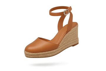 Naklejka premium Elegant brown wedge sandal isolated on transparent background, high heel shoe