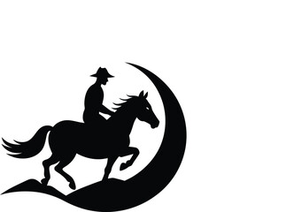 Fototapeta premium Horse and Rider Galloping Silhouette, Desert Cowboy Vector Scene. new, Trendy, Unique, 2025