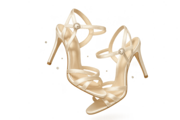 Elegant beige high heel sandals isolated on a transparent background for design