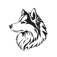 American Eskimo Dog silhouette on white background. Dog head icon. Dog logo design. Dog vector design.