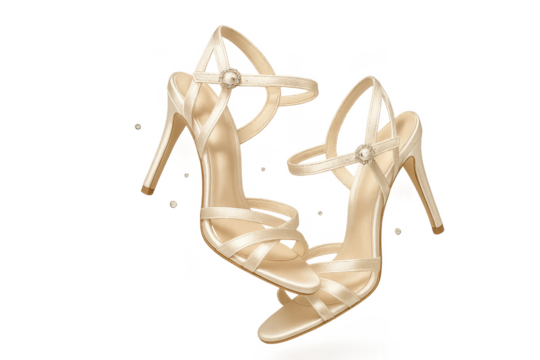 Elegant beige high heel sandals isolated on a transparent background for design