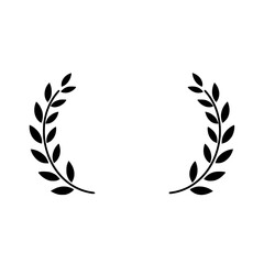 Black and white line icon of simple laurel leaves design  