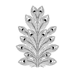 Obraz premium Black and white outline of peacock feather design in minimal style 