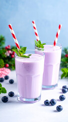 Yogurt with blueberries and mint.