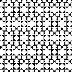 black and white seamless background, geometric pattern, repeating design, squares and triangles, black triangles, frame white squares, mosaic-like appearance