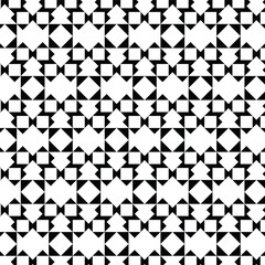 black and white seamless background, geometric pattern, repeating design, squares and triangles, black triangles, frame white squares, mosaic-like appearance