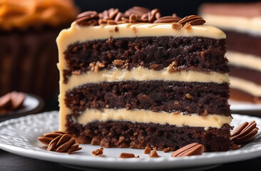 Piece of chocolate cake. delicious dessert