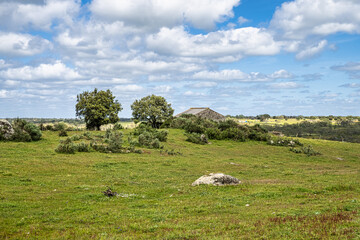 Driving with the car through the Alentejo in Portugal. Area around Nisa and Castelo de Vide