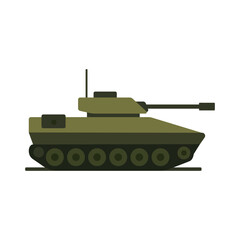 Military tank shown in profile view on a flat surface with a simple design and color scheme