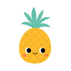 Cute pineapple in kawaii style,vector illustration.