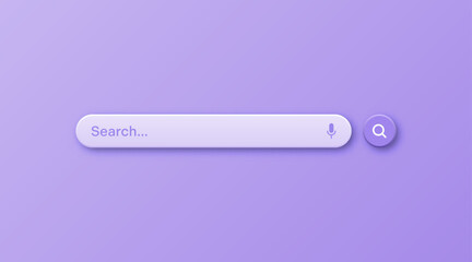 Colorful 3d search bar template. Internet browser engine with search box, address bar and text field. UI design, website interface element with web icons and push button. Vector illustration