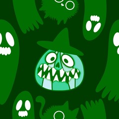 Halloween animals seamless cats pattern for wrapping paper