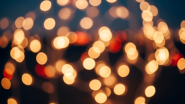 Softly Blurred Warm Golden and Red Bokeh Lights Background