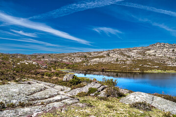 Beautiful lake at top of Penameda hill in national park Peneda Geres in Portugal.