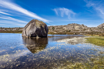 Beautiful lake at top of Penameda hill in national park Peneda Geres in Portugal.
